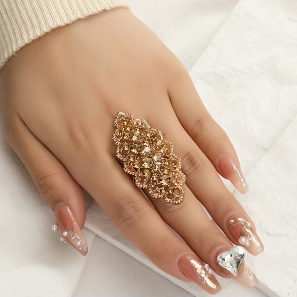 Gold Filigree Cluster Cocktail Ring - Women Jewelry